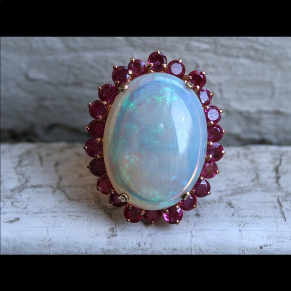 MASSIVE retro opal and ruby set in 14kt rose gold - Picture 3 of 8